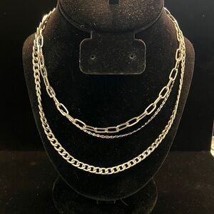 Express Silver tone Layered Necklace Set